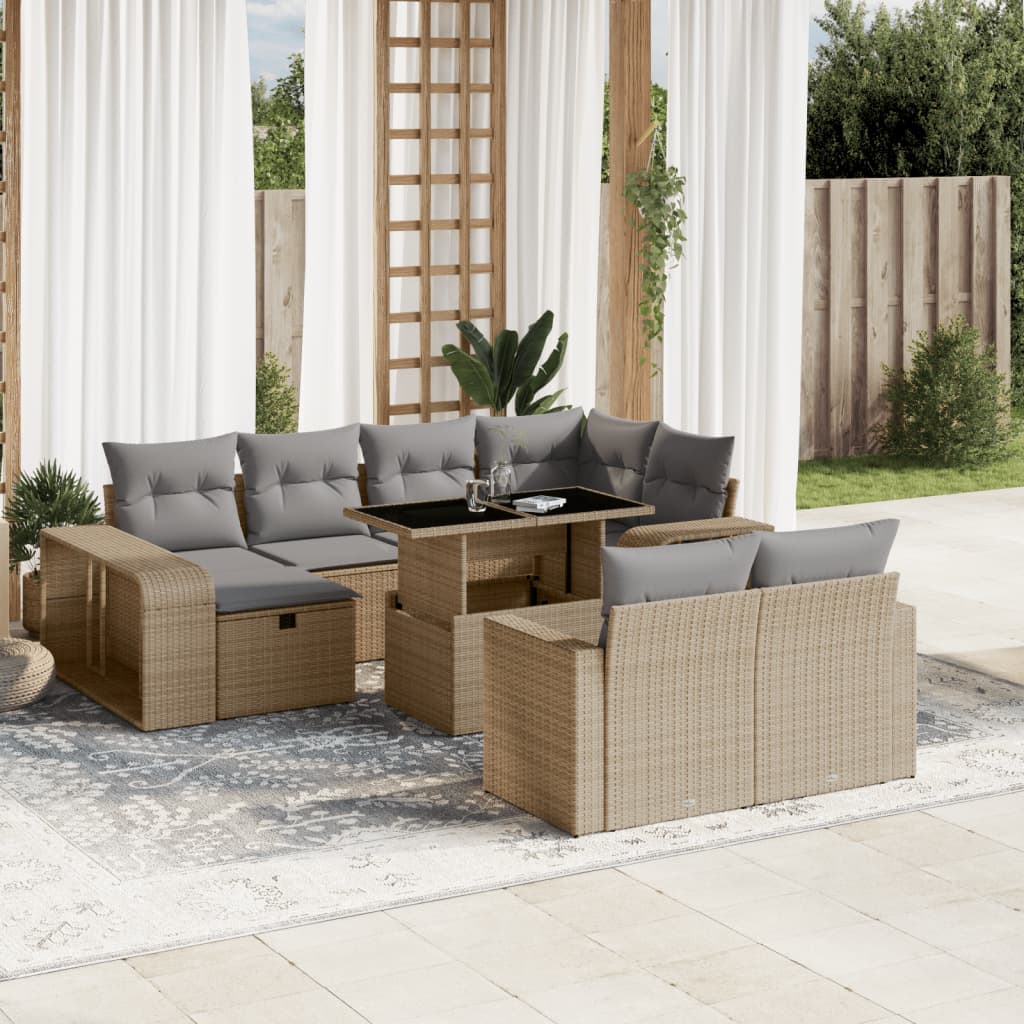 Set Divani Da Giardino 11 Pz Con Cuscini Beige In Polyrattan