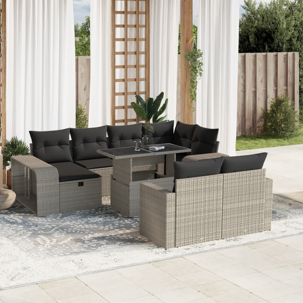 Set Divani Da Giardino 11 Pz Con Cuscini In Polyrattan Grigio