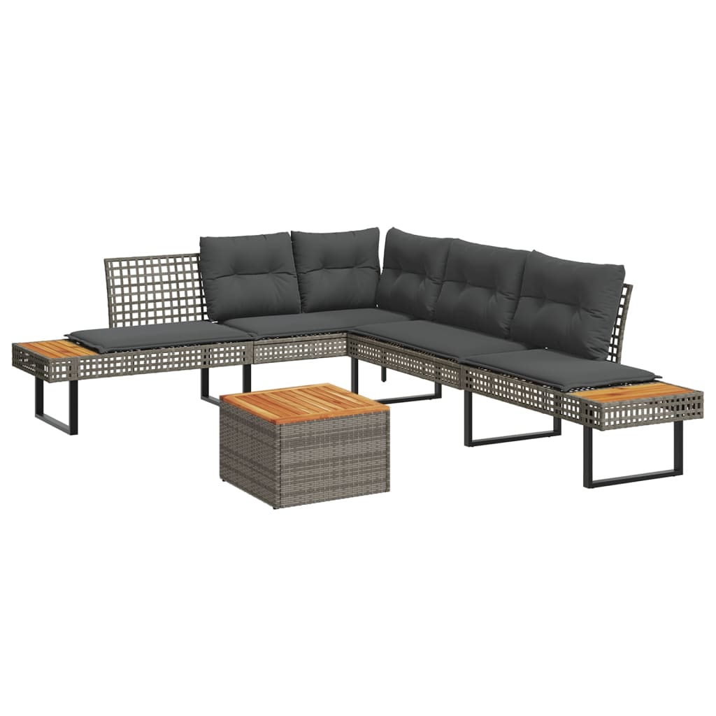 Set Divani Da Giardino 2pz Con Cuscini Grigio Polyrattan Acacia