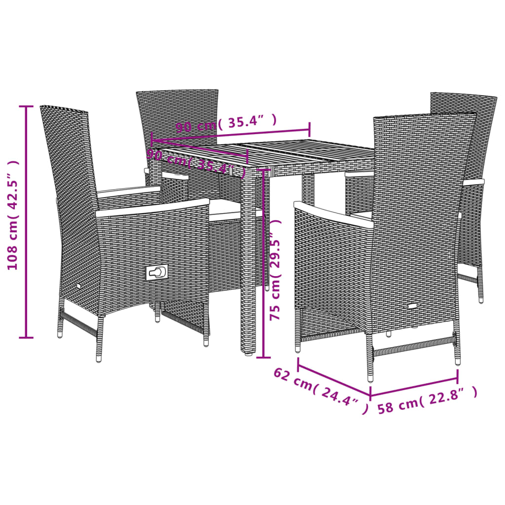 Set Da Pranzo Da Giardino 5 Pz Nero Con Cuscini In Polyrattan - Image 5