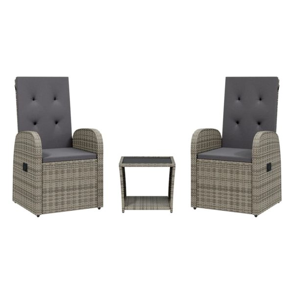 Set Da Pranzo Da Giardino 3 Pz Con Cuscini In Polyrattan Grigio - Image 2