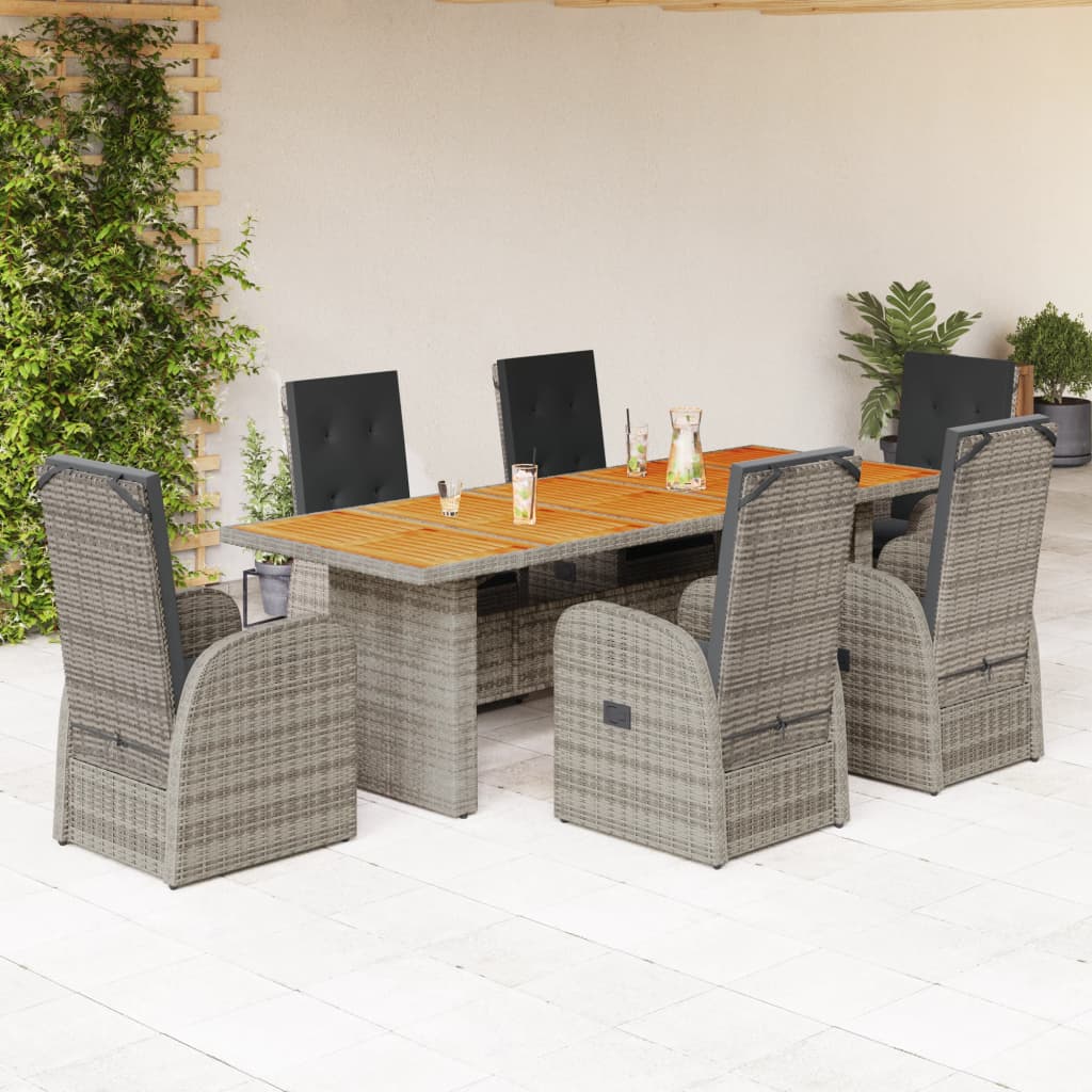 Set Da Pranzo Da Giardino 7 Pz Con Cuscini In Polyrattan Grigio