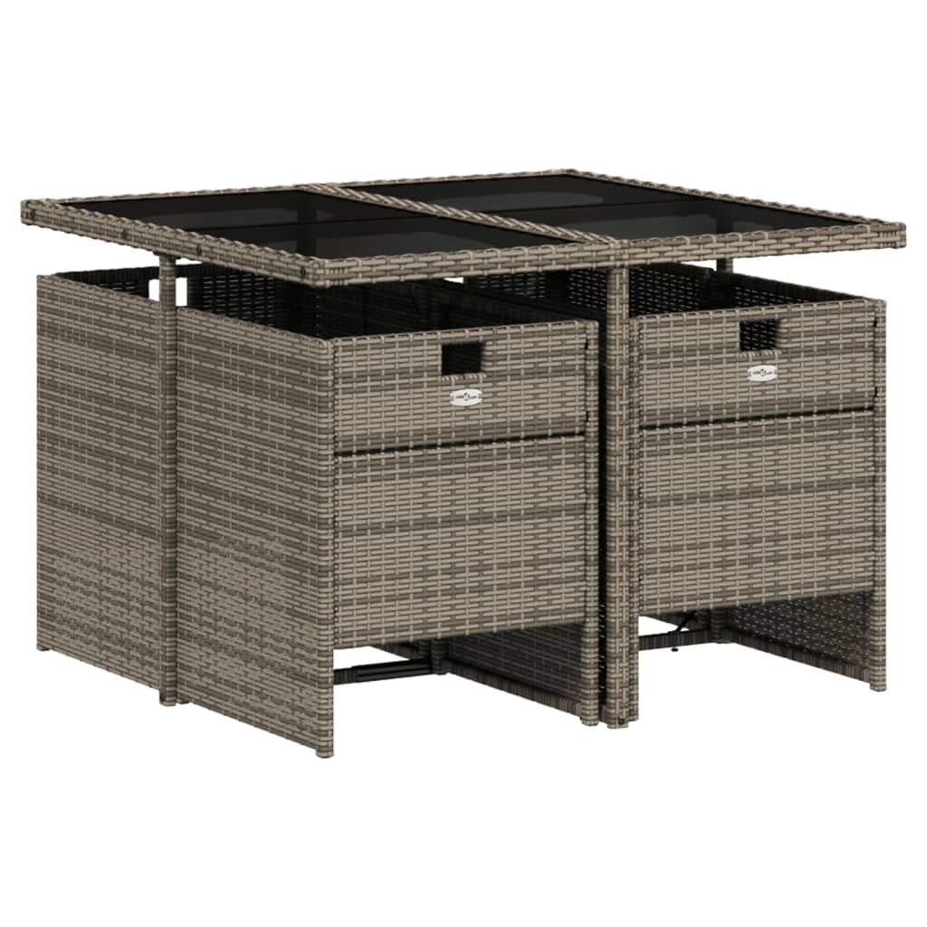 Set Da Pranzo Da Giardino 5 Pz Con Cuscini In Polyrattan Grigio - Image 3