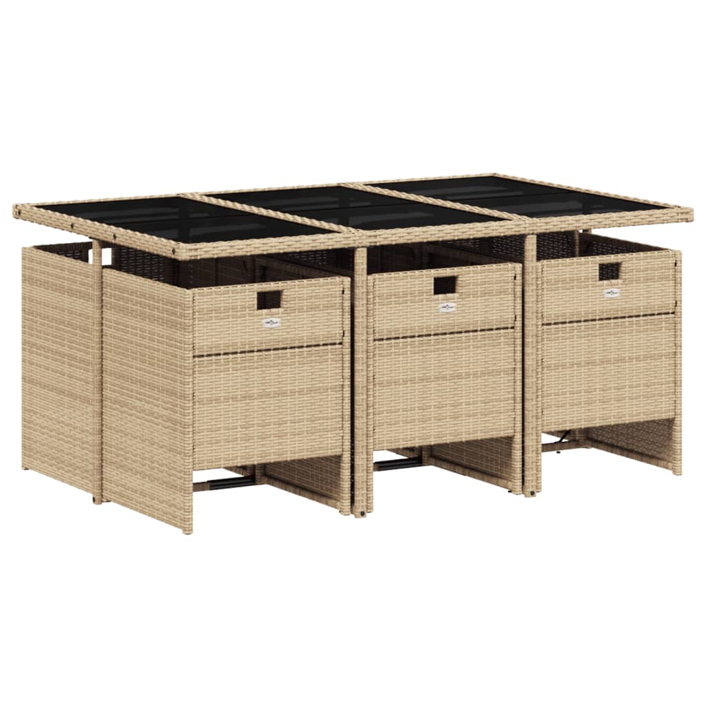 Set Da Pranzo Da Giardino 7 Pz Con Cuscini Beige In Polyrattan - Image 3