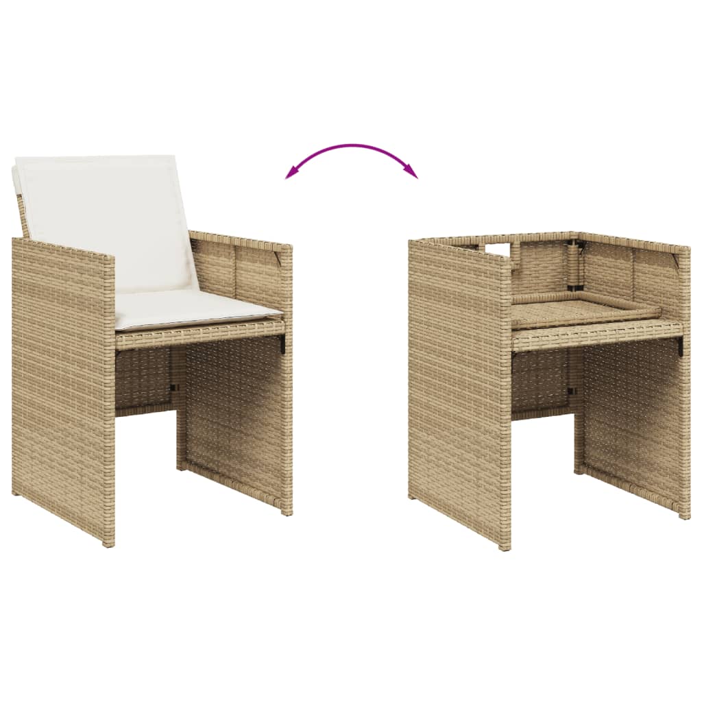 Set Da Pranzo Da Giardino 7 Pz Con Cuscini Beige In Polyrattan - Image 6
