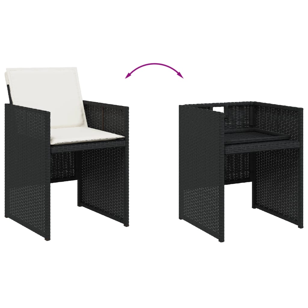 Set Da Pranzo Da Giardino 9 Pz Con Cuscini Nero In Polyrattan - Image 6