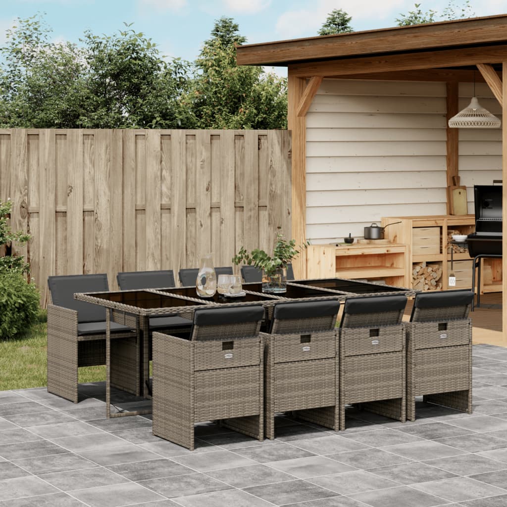 Set Da Pranzo Da Giardino 9 Pz Con Cuscini In Polyrattan Grigio