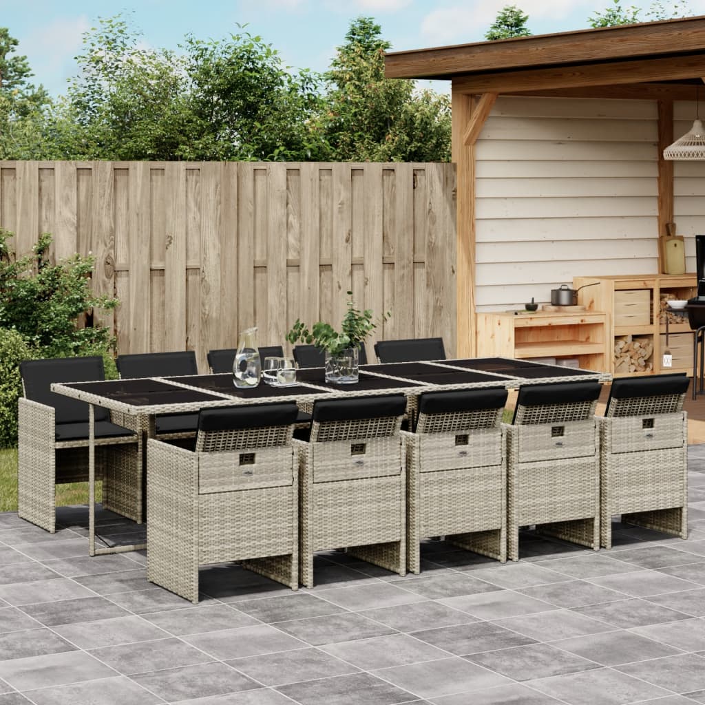 Set Pranzo Giardino 11pz Con Cuscini Grigio Chiaro Polyrattan