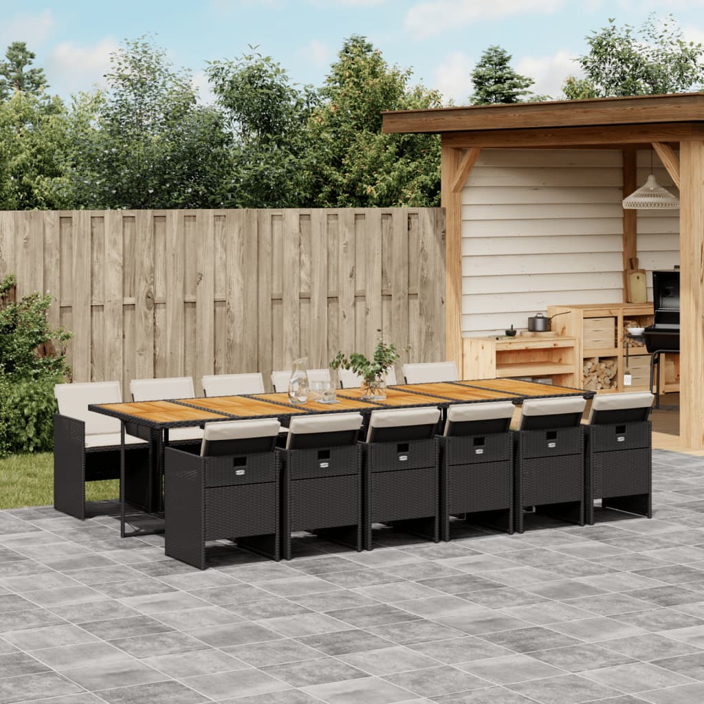 Set Da Pranzo Da Giardino 13pz Con Cuscini Nero In Polyrattan