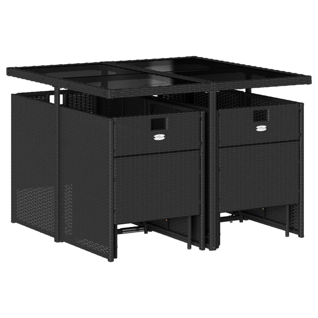 Set Da Pranzo Da Giardino 9 Pz Con Cuscini Nero In Polyrattan - Image 3