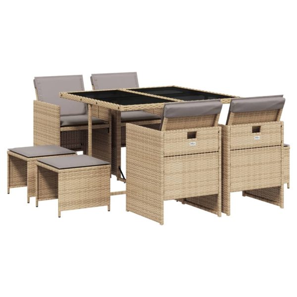 Set Pranzo Da Giardino 9 Pz Con Cuscini Beige Misto Polyrattan - Image 2