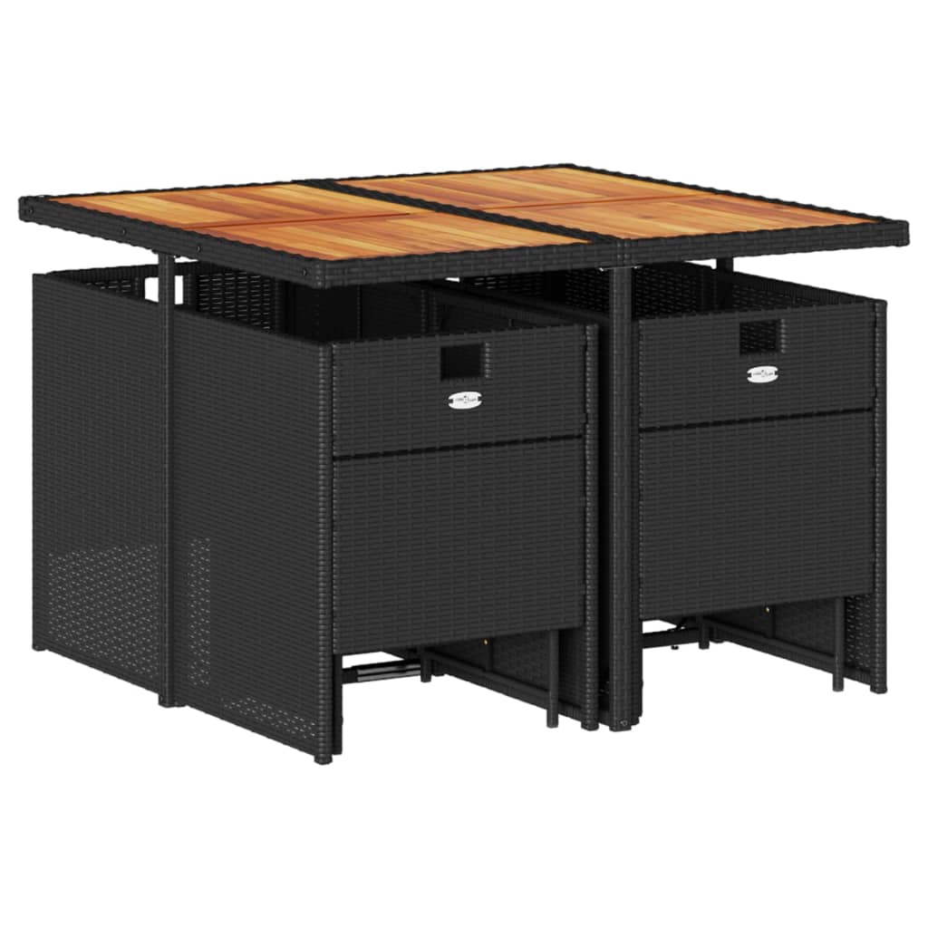 Set Da Pranzo Da Giardino 9 Pz Con Cuscini Nero In Polyrattan - Image 3