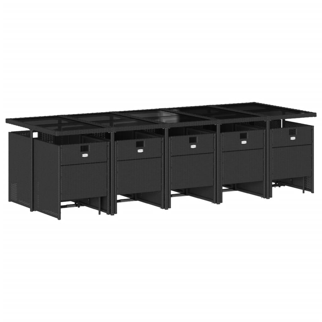 Set Da Pranzo Da Giardino 15 Pz Con Cuscini Nero In Polyrattan - Image 3