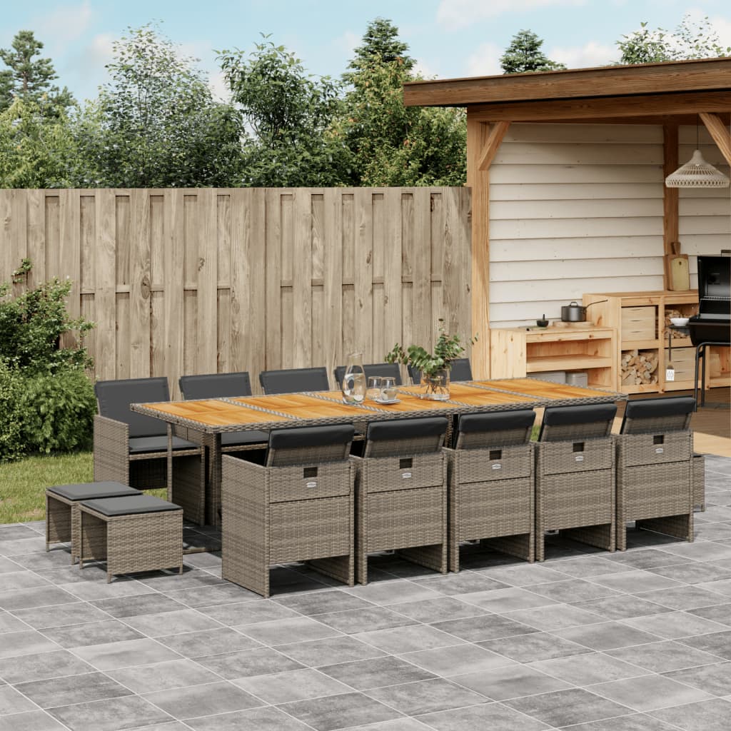 Set Da Pranzo Da Giardino 15 Pz Con Cuscini Grigio Polyrattan