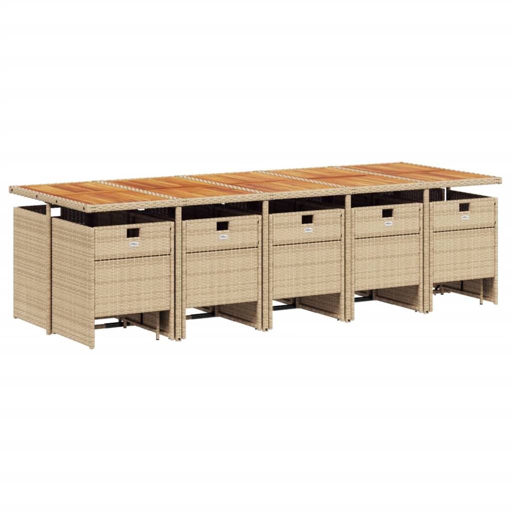 Set Da Pranzo Da Giardino 15 Pz Con Cuscini Beige In Polyrattan - Image 3