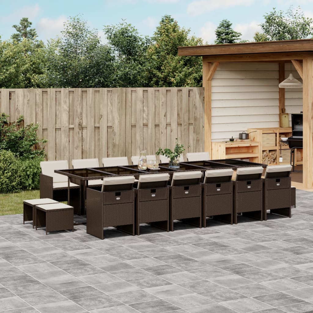 Set Da Pranzo Da Giardino 17 Pz Con Cuscini Marrone Polyrattan
