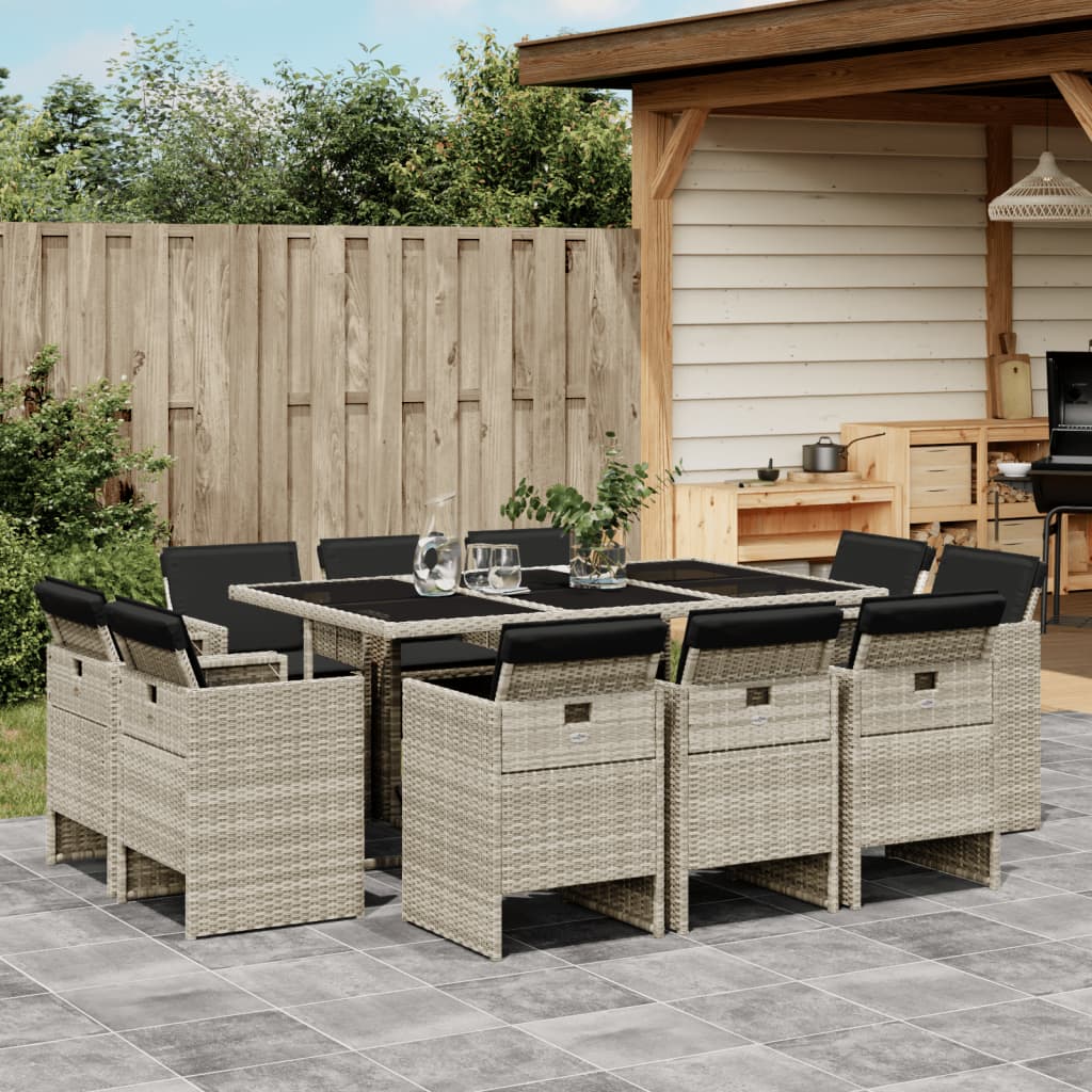 Set Pranzo Giardino 11pz Con Cuscini Grigio Chiaro Polyrattan