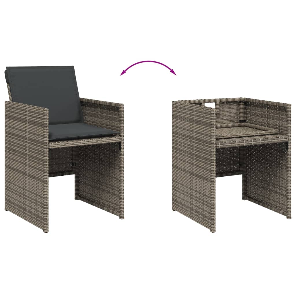 Set Da Pranzo Da Giardino 11pz Con Cuscini In Polyrattan Grigio - Image 5