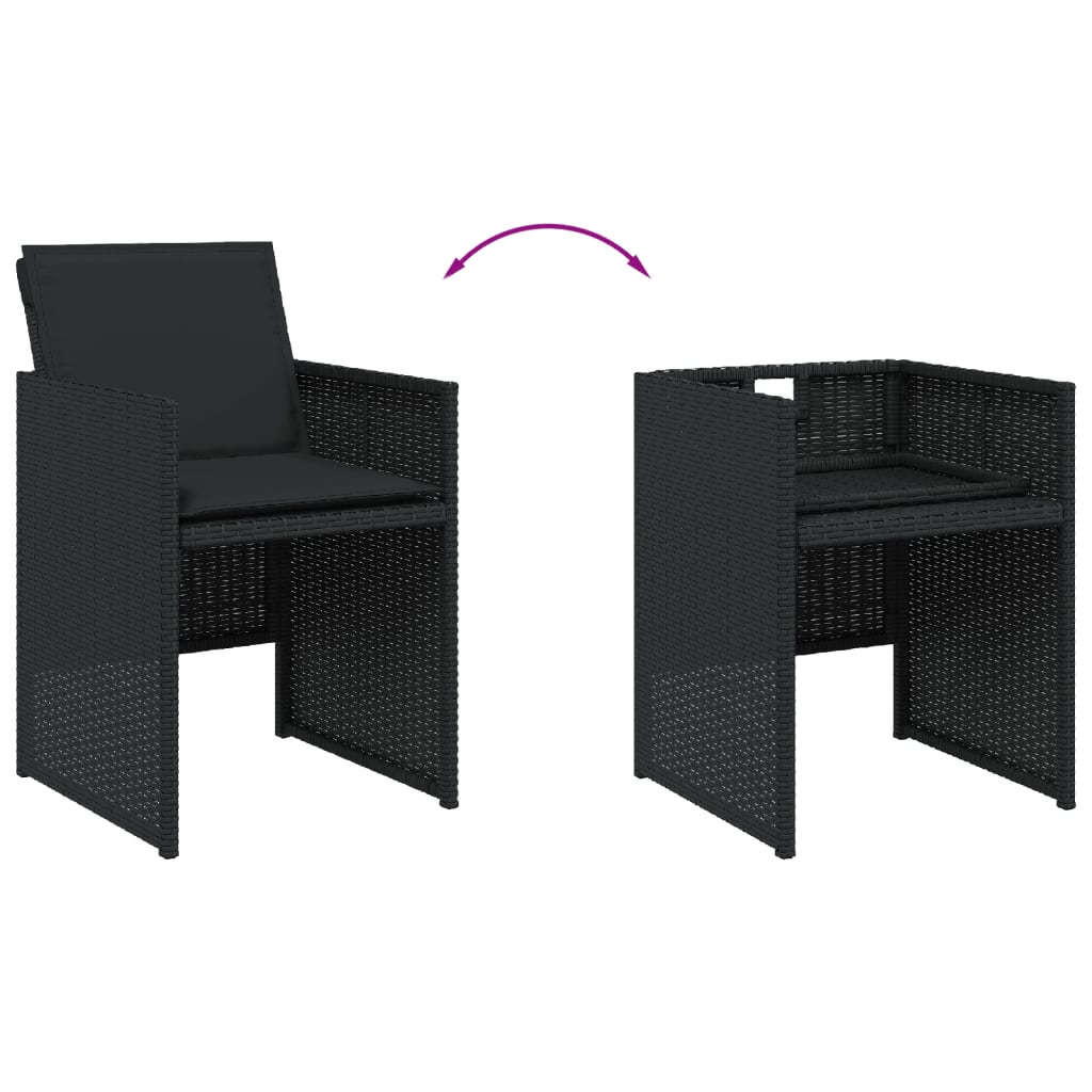 Set Da Pranzo Da Giardino 13pz Con Cuscini Nero In Polyrattan - Image 5