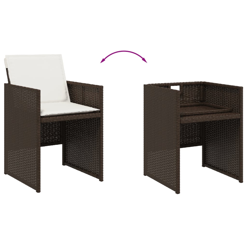 Set Da Pranzo Da Giardino 13pz Con Cuscini Marrone Polyrattan - Image 5