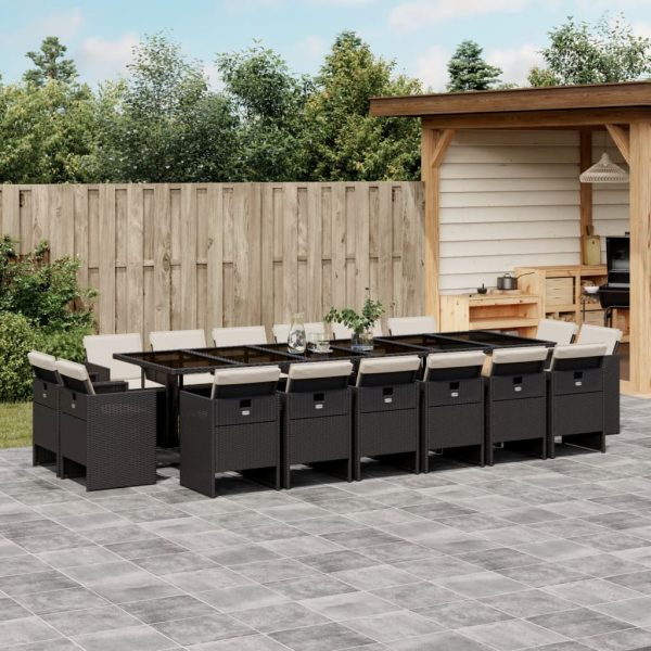 Set Da Pranzo Da Giardino 17 Pz Con Cuscini Nero In Polyrattan