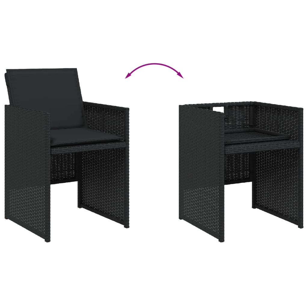 Set Da Pranzo Da Giardino 17 Pz Con Cuscini Nero In Polyrattan - Image 5
