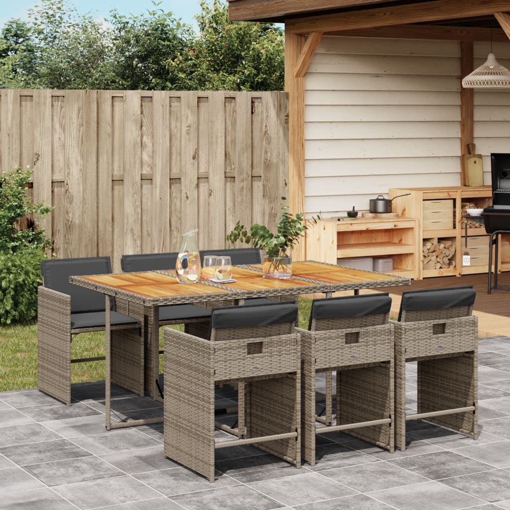 Set Da Pranzo Da Giardino 7 Pz Con Cuscini In Polyrattan Grigio