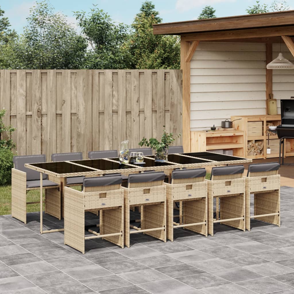 Set Pranzo Da Giardino 11 Pz Con Cuscini Beige Misto Polyrattan