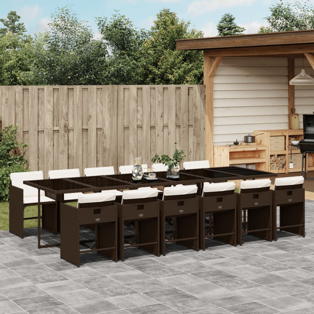 Set Da Pranzo Da Giardino 13pz Con Cuscini Marrone Polyrattan
