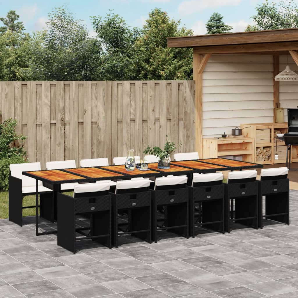 Set Da Pranzo Da Giardino 13pz Con Cuscini Nero In Polyrattan