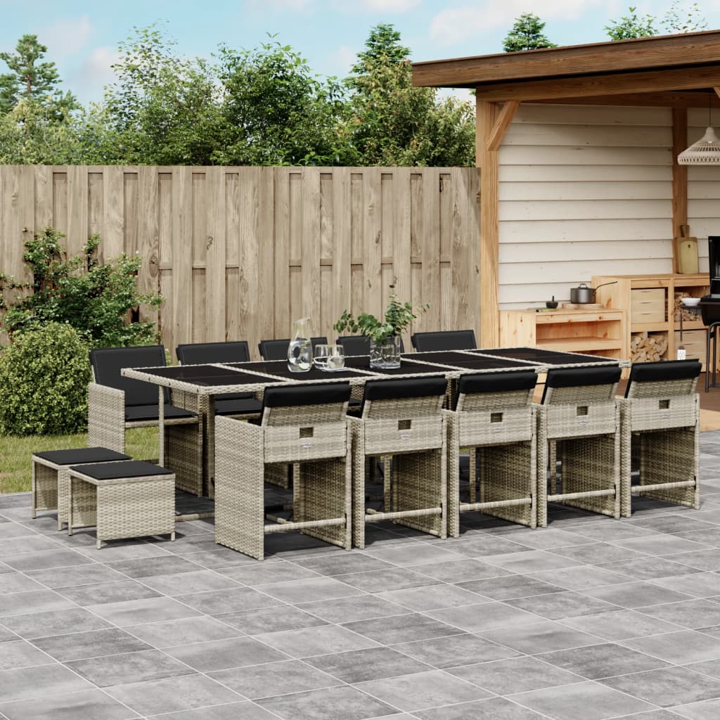 Set Da Pranzo Da Giardino 15 Pz Con Cuscini Grigio Polyrattan