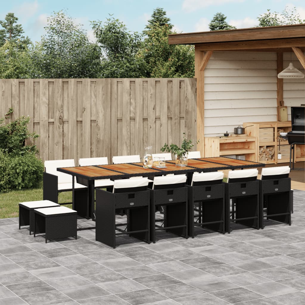 Set Da Pranzo Da Giardino 15 Pz Con Cuscini Nero In Polyrattan