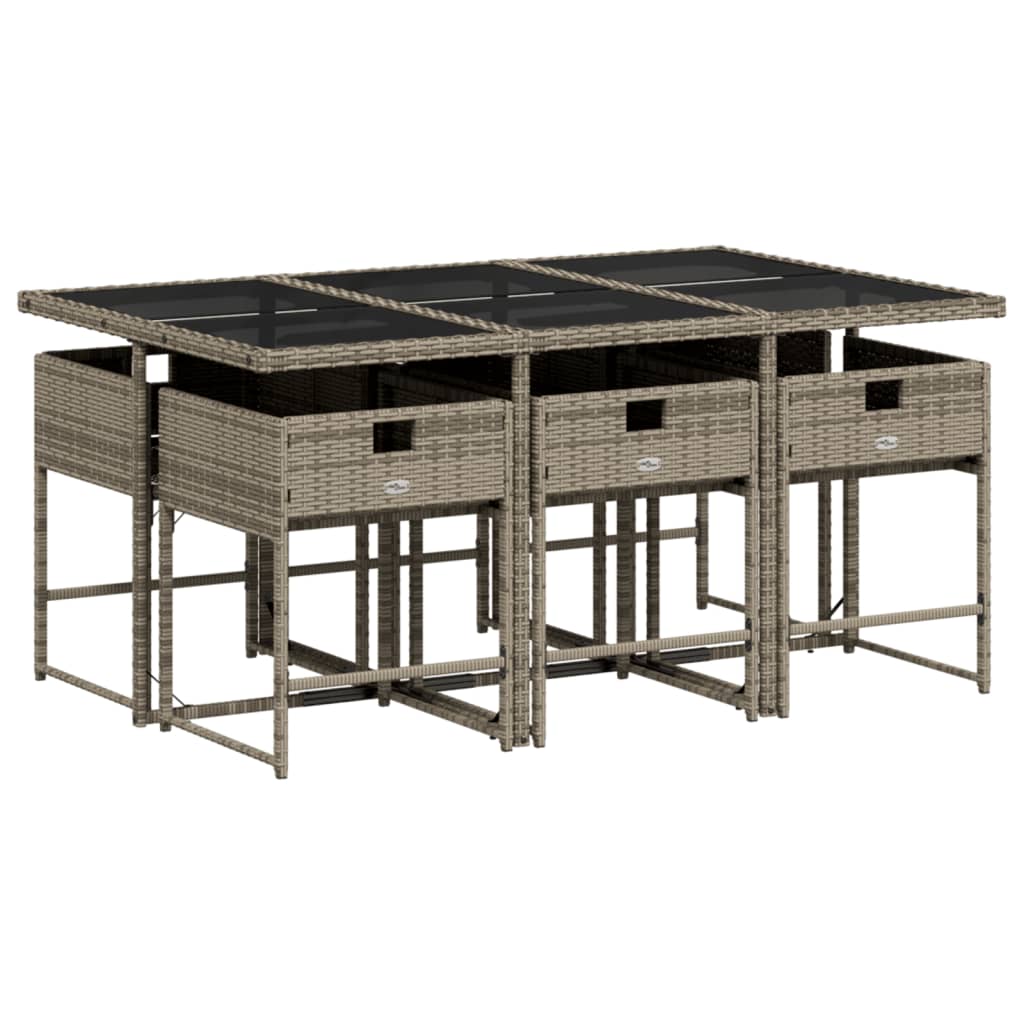 Set Da Pranzo Da Giardino 7 Pz Con Cuscini In Polyrattan Grigio - Image 4