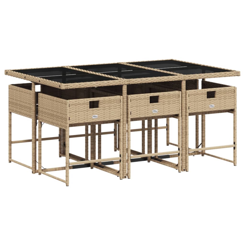 Set Da Pranzo Da Giardino 7 Pz Con Cuscini Beige In Polyrattan - Image 4