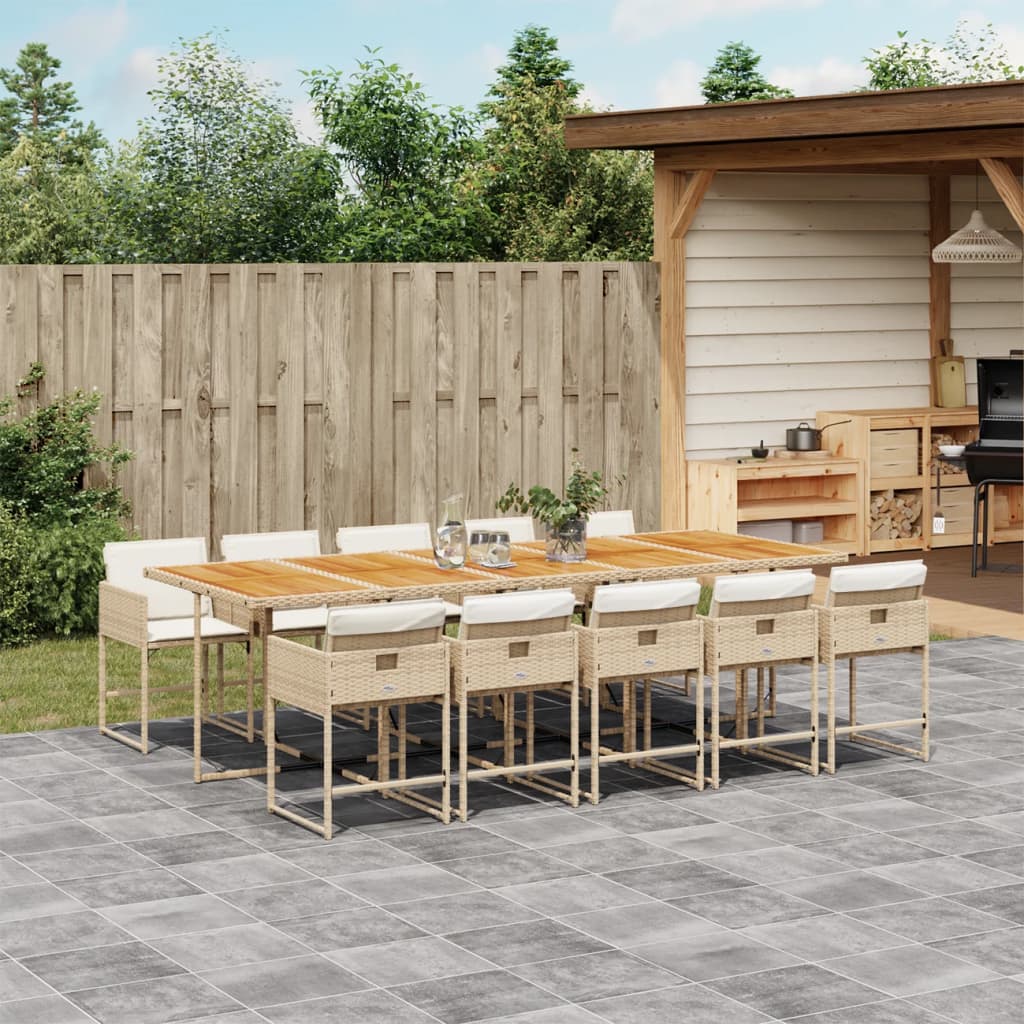 Set Da Pranzo Da Giardino 11 Pz Con Cuscini Beige In Polyrattan
