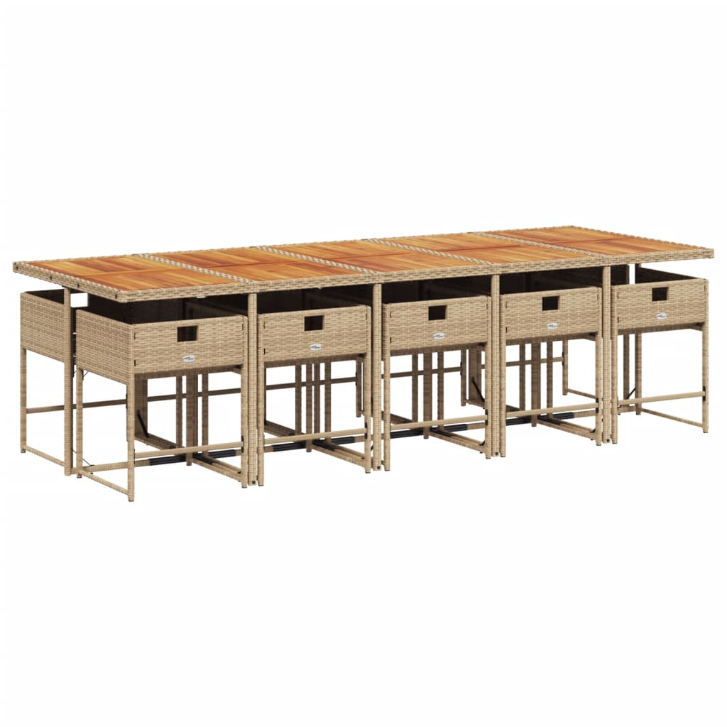 Set Da Pranzo Da Giardino 11 Pz Con Cuscini Beige In Polyrattan - Image 5