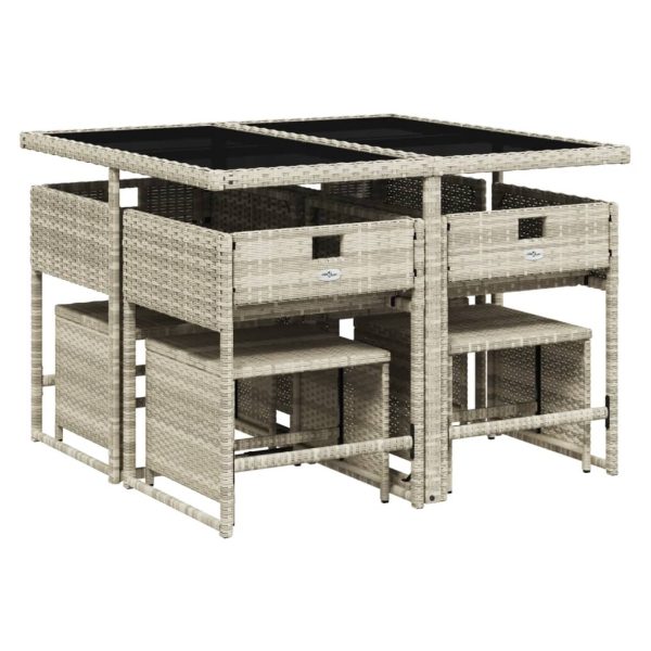 Set Pranzo Da Giardino 9pz Con Cuscini Grigio Chiaro Polyrattan - Image 4