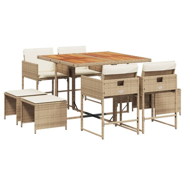 Set Da Pranzo Da Giardino 9 Pz Con Cuscini Beige In Polyrattan - Image 2