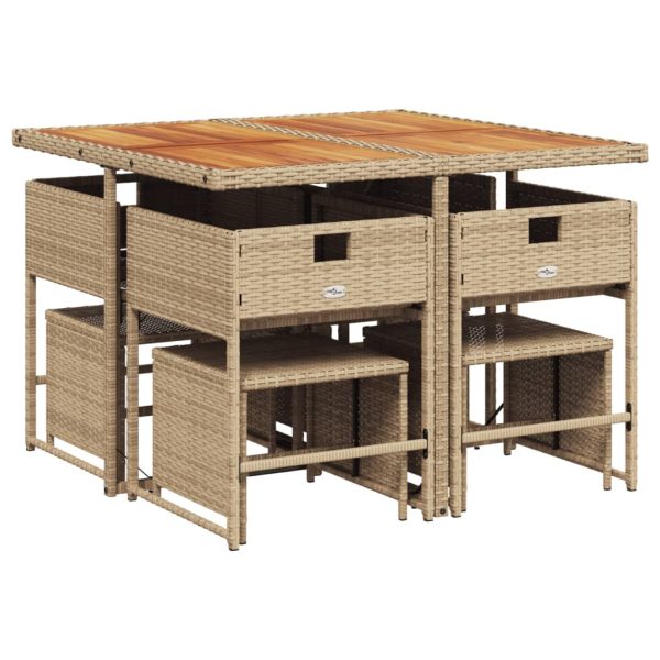 Set Da Pranzo Da Giardino 9 Pz Con Cuscini Beige In Polyrattan - Image 6