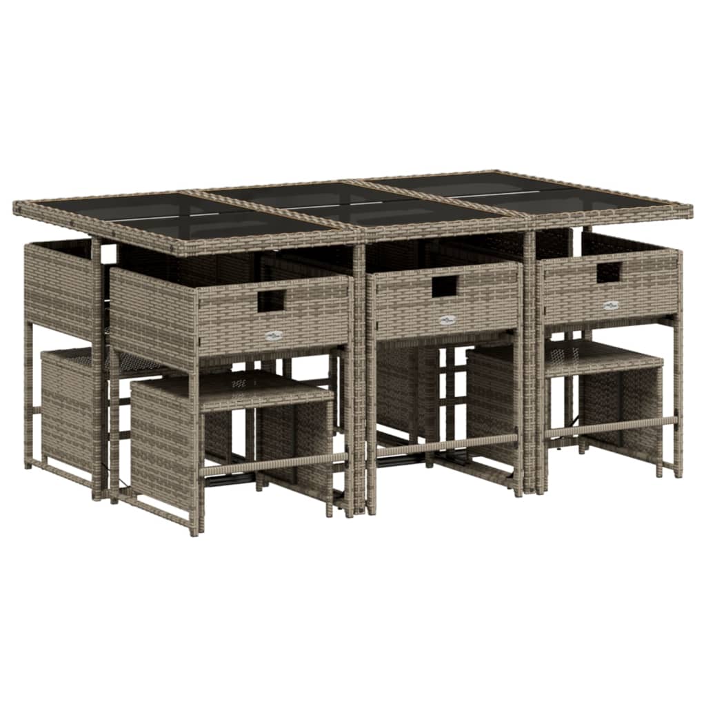 Set Da Pranzo Da Giardino 11pz Con Cuscini In Polyrattan Grigio - Image 5