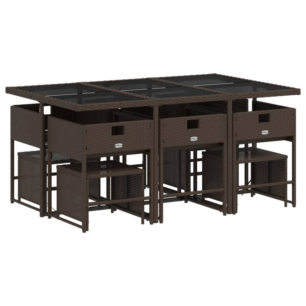 Set Da Pranzo Da Giardino 11 Pz Con Cuscini Polyrattan Marrone - Image 3