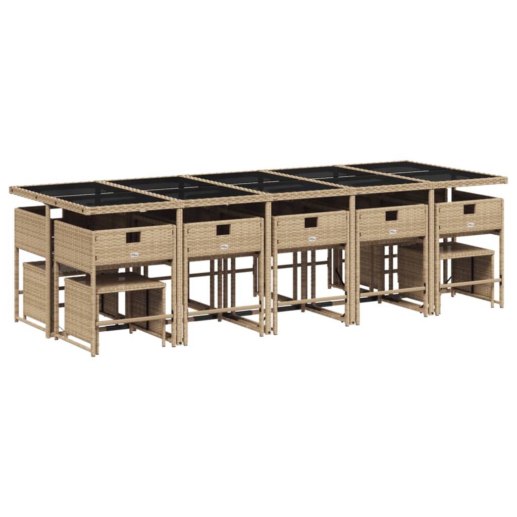 Set Da Pranzo Da Giardino 15 Pz Con Cuscini Beige In Polyrattan - Image 5