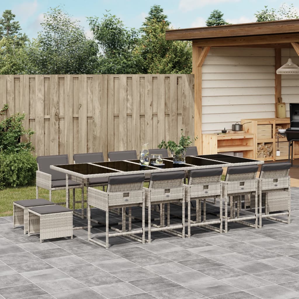 Set Da Pranzo Da Giardino 15 Pz Con Cuscini Grigio Polyrattan