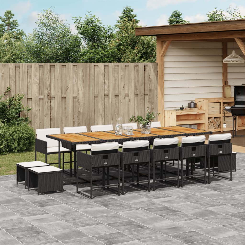 Set Da Pranzo Da Giardino 15 Pz Con Cuscini Nero In Polyrattan