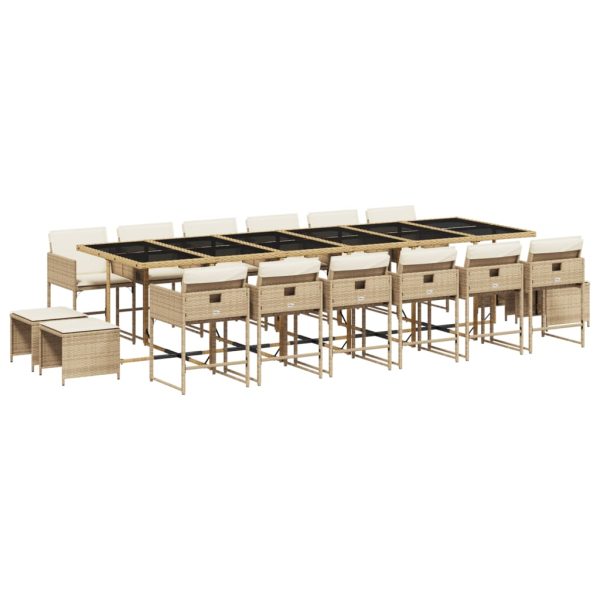 Set Da Pranzo Da Giardino 17 Pz Con Cuscini Beige In Polyrattan - Image 2