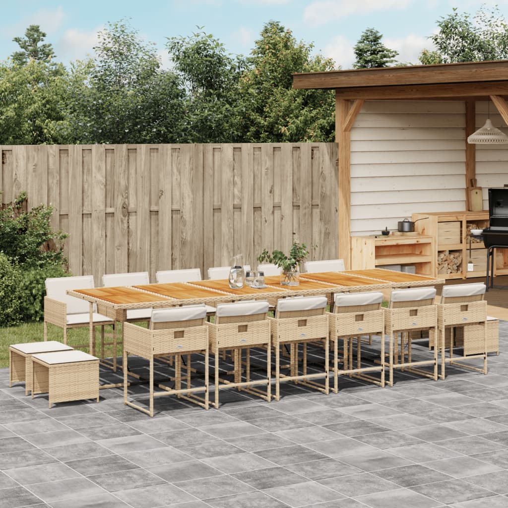 Set Da Pranzo Da Giardino 17 Pz Con Cuscini Beige In Polyrattan
