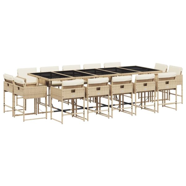 Set Da Pranzo Da Giardino 15 Pz Con Cuscini Beige In Polyrattan - Image 2