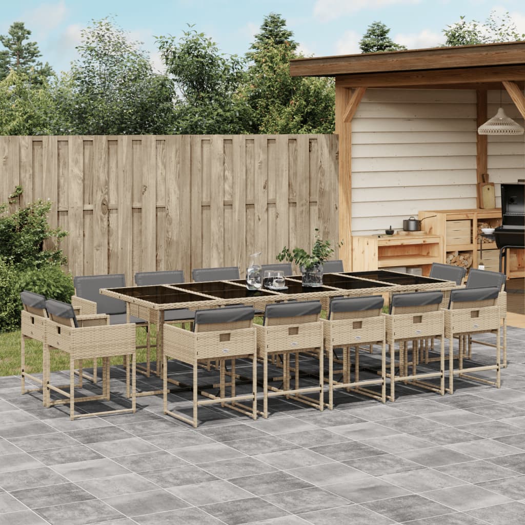 Set Pranzo Da Giardino 15 Pz Con Cuscini Beige Misto Polyrattan