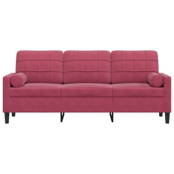 Divano A 3 Posti Con Cuscini Rosso Vino 180 Cm In Velluto - Image 3