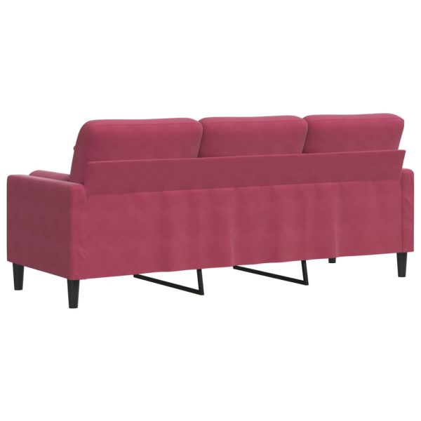 Divano A 3 Posti Con Cuscini Rosso Vino 180 Cm In Velluto - Image 5